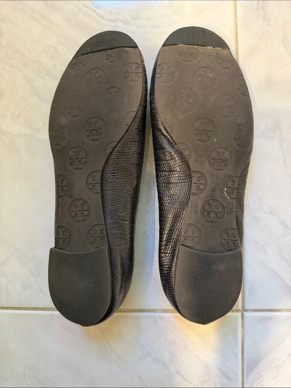 Tory Burch Dark Navy Leather Logo Medallion Ballet Flats